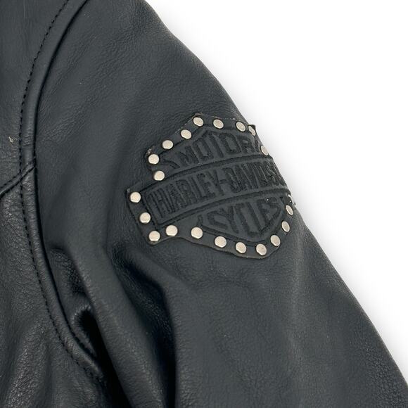 Harley Davidson Black Leather Stud Motorcycle Jacket Coat Womens Size XS - Picture 8 of 16